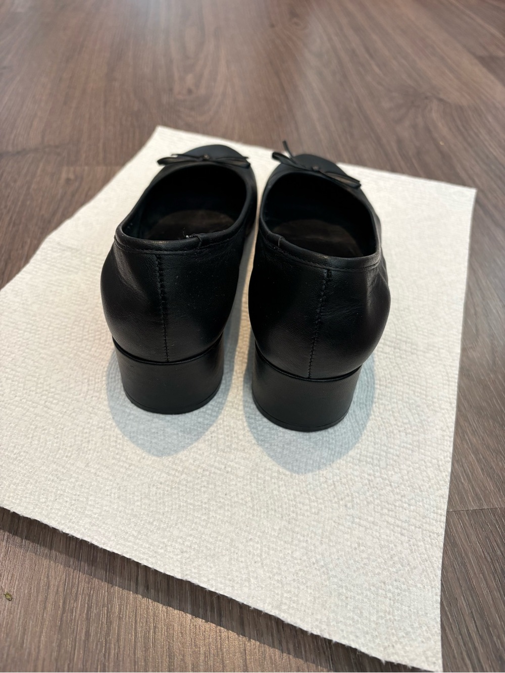 Reformation Black Leather Ballet Flats with Bow - Picture 3 of 4
